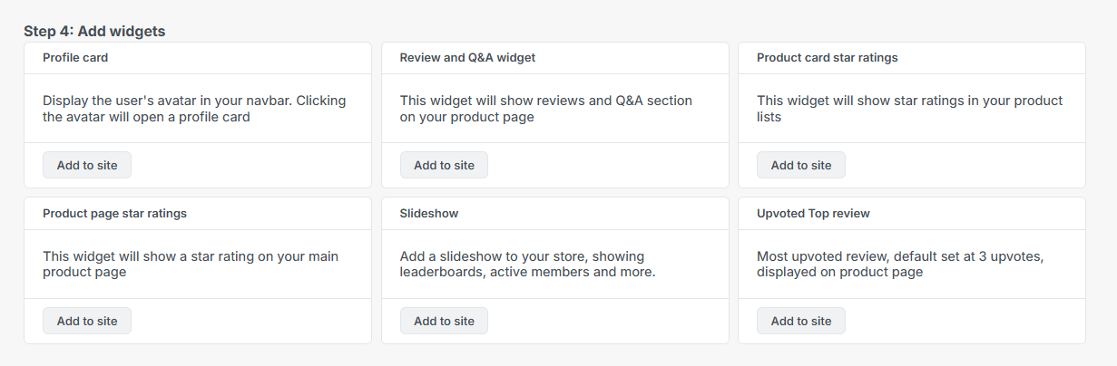 Example: Add widgets cards